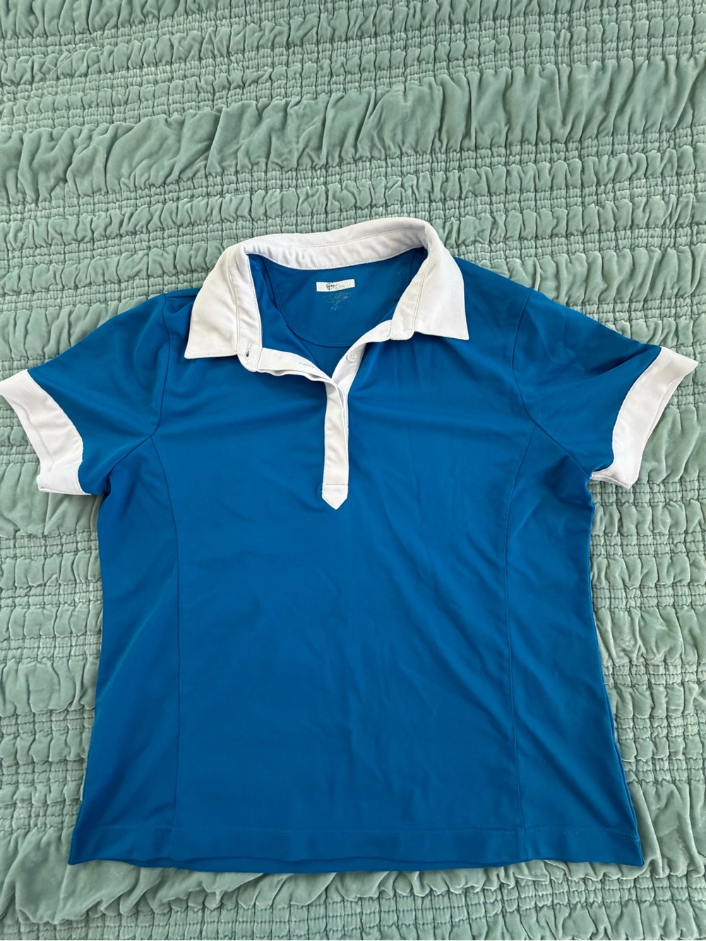 Greg Norman Collection Blue Polo-Style Short Sleeve Top with White Trim-Large